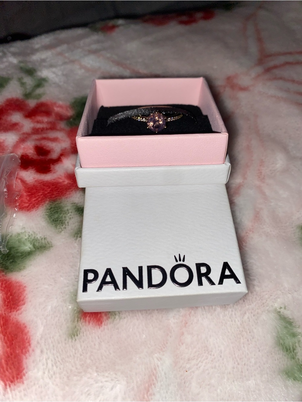 Pandora Rose Gold Ring with Pink Center Gem